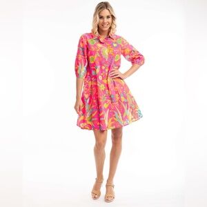 Orientique Kusadasi Certified Organic Godet Shirt Dress Tropical Resort Size L